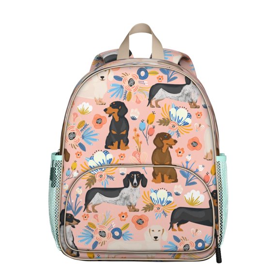 Geometric Dog Pattern Student Backpack – Playful Puppy Paw Print with Bone and Tail Cartoon Design, Artistic Watercolor Style for School