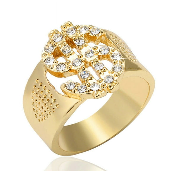 Electroplated Alloy Fashion Ring for Birthday Gift Geometric Dollar Sign Design European and American Ring Band