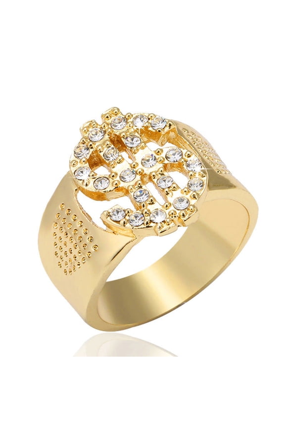 Electroplated Alloy Fashion Ring for Birthday Gift Geometric Dollar Sign Design European and American Ring Band