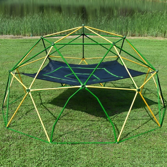 Geometric Dome Climber Play Center, Kids Climbing Dome Tower with Hammock, Rust & UV Resistant Steel Supporting 1000 LBS