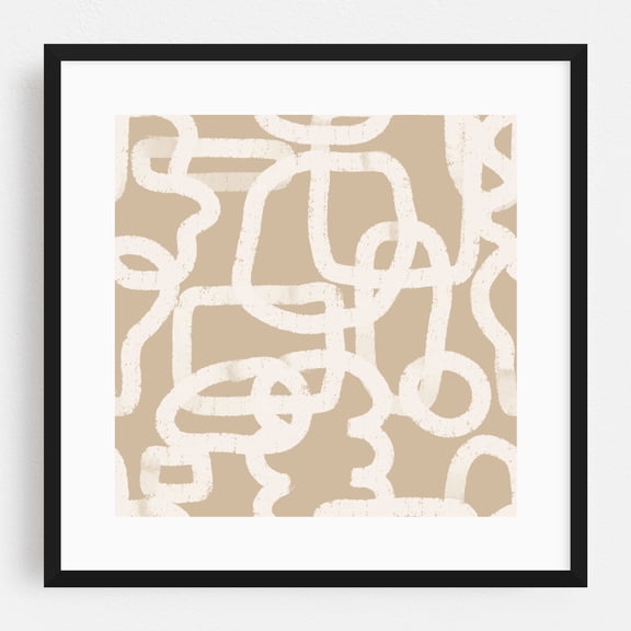 Geometric Doodles Beige - Drawing Black Framed Wall Art Print 12 x 12 inches