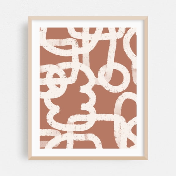 Geometric Doodles Mocha Mousse - Digital Art Abstract Line Art Pattern Modern Art Minimalist Geometric Boho Oak Framed Wall Art Print 6 x 8 inches