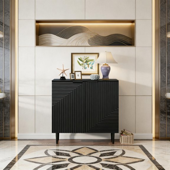 Geometric Door Side Cabinet, Modern Minimalist Design with Adjustable Shelves, Spacious Storage Cabinet for Living Room, Bedroom or Hallway Decor