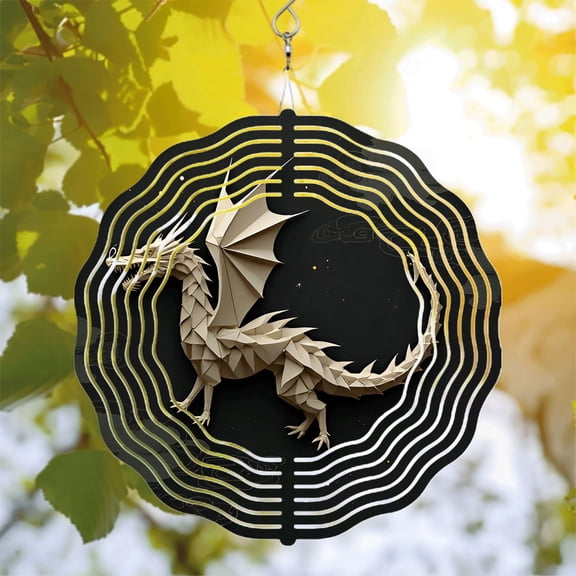 Geometric Dragon Metal Wind Spinner & Chime - Intricate 3D Design for Yard & Garden Dynamic Patterns with Sound Wave Effects