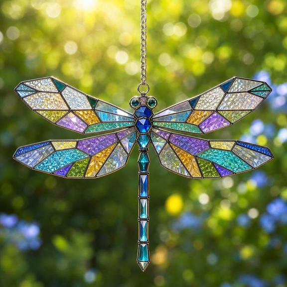 Geometric Dragonfly Acrylic Suncatcher Window Hanging Gift for Mom and Garden Lovers