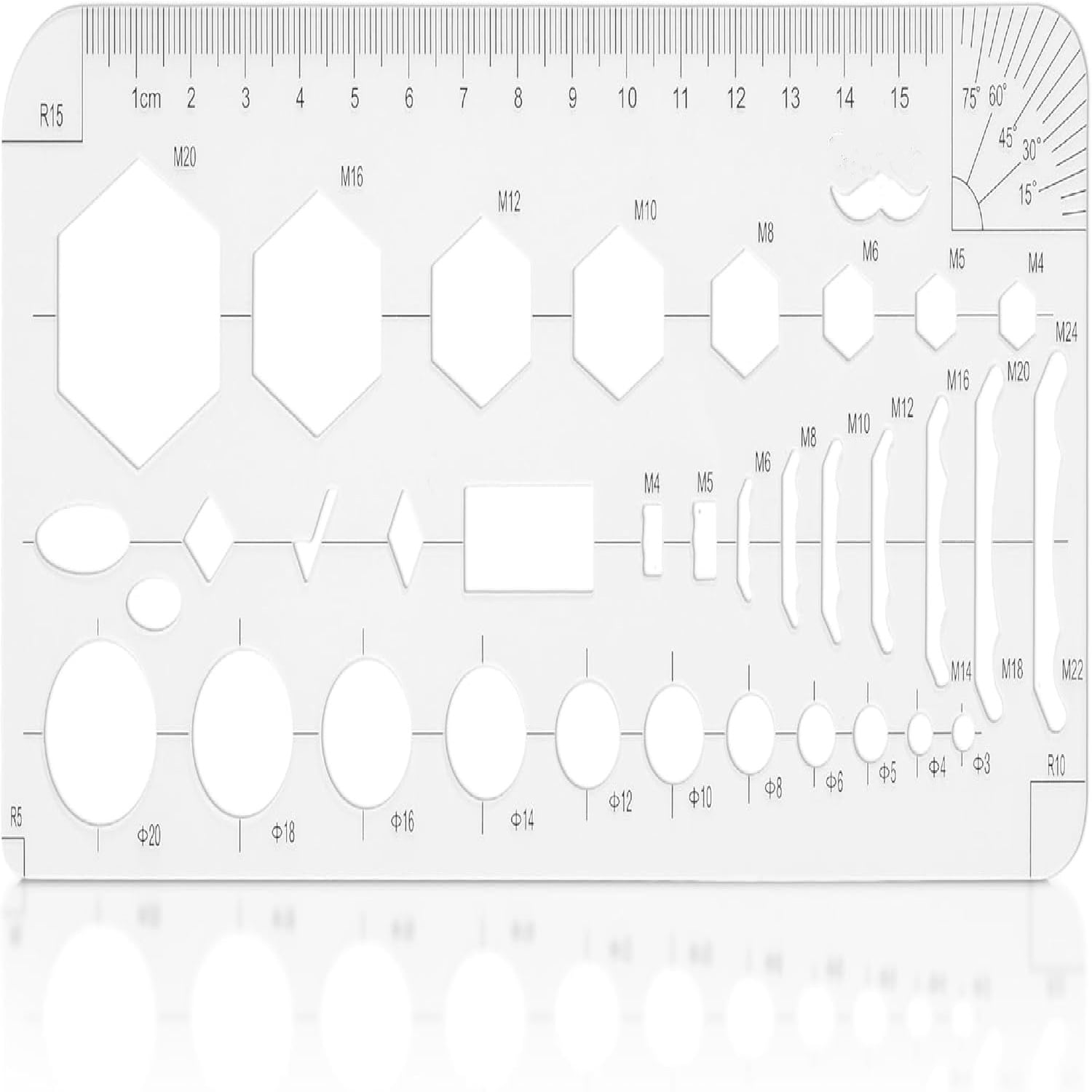 Geometric Drawing Template, Hexagon & Circles, Plastic Template Plastic