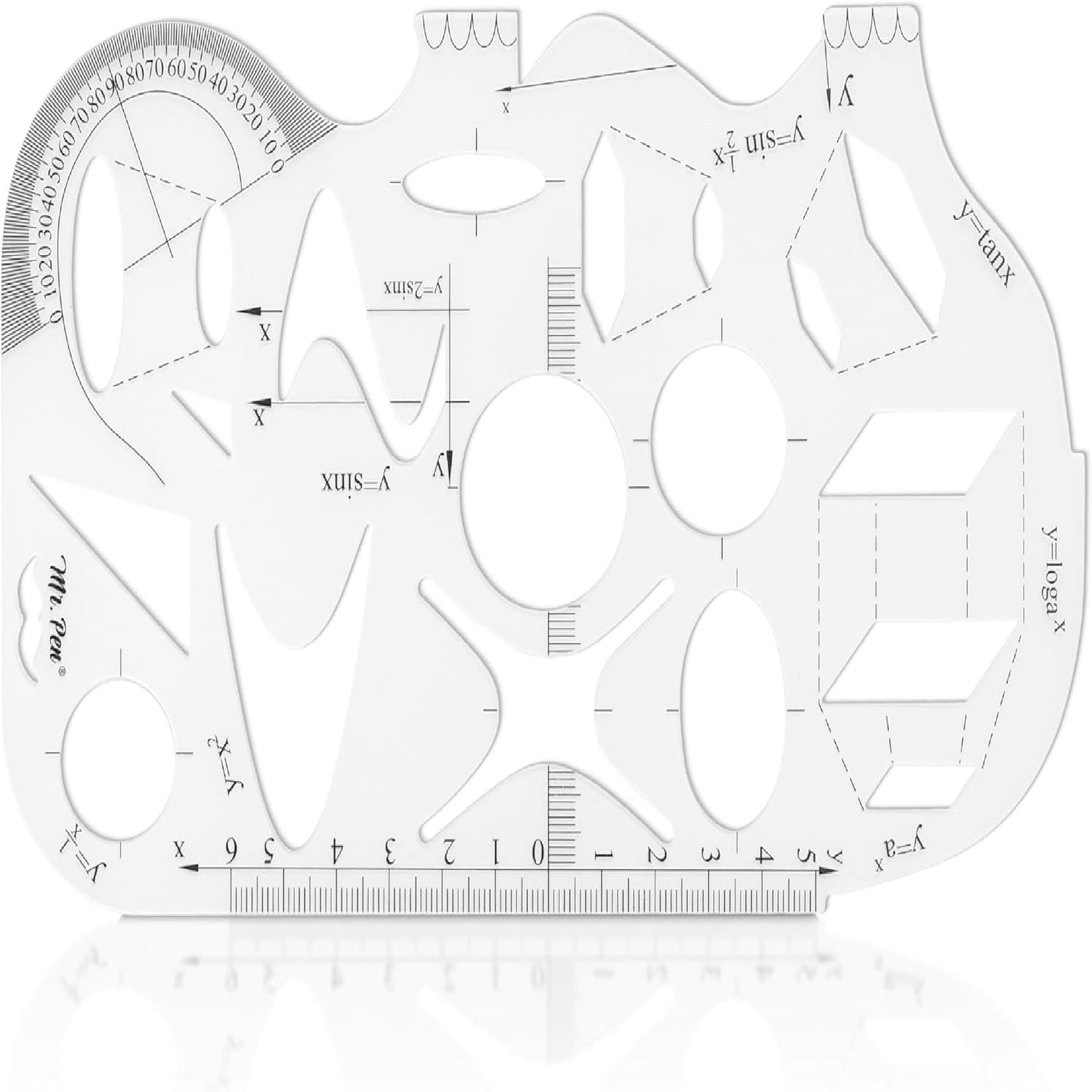 Geometric Drawing Template, Mathematical Functions Plastic Template