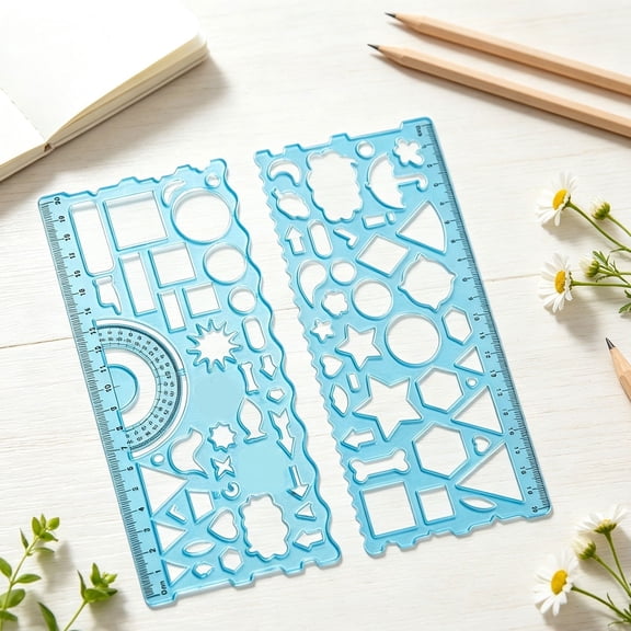 Geometric Drawings Templates,Transparent Plastic Ruler, Drafting Stencils Measuring Tools, Measuring Geometry Rulers for Office, Studying, Blue