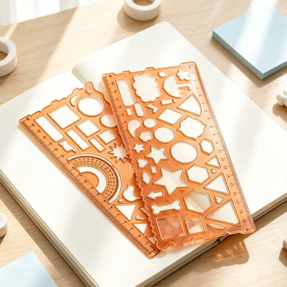 Geometric Drawings Templates,Transparent Plastic Ruler, Drafting Stencils Measuring Tools, Measuring Geometry Rulers for Office, Studying, Orange