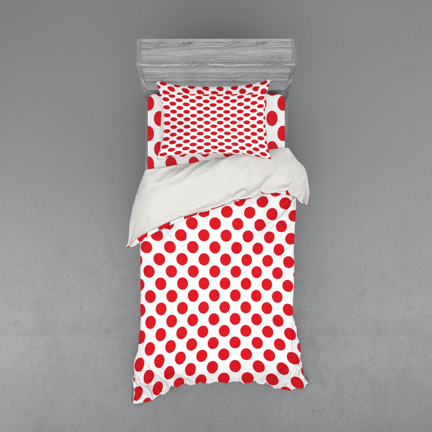 Twin Red and White Polka Dot Duvet Cover Set