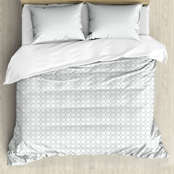 Geometric Duvet Cover Set, Abstract Illustration of Ornamental Circles Pattern and Little Plus Shapes, Decorative 3 Piece Bedding Set with 2 Pillow Shams, Calking Size, Pale Blue Grey, by Ambesonne
