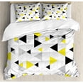 thumbnail image 1 of Geometric Duvet Cover Set, Abstract Triangles Diamond Motives in Mosaic Game Style Illustration Print, Decorative 3 Piece Bedding Set with 2 Pillow Shams, Queen Size, Yellow Black, by Ambesonne, 1 of 3
