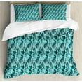 thumbnail image 1 of Geometric Duvet Cover Set, Contemporary Abstract Design Triangles Forming Diamonds Aztec Folk, Decorative 3 Piece Bedding Set with 2 Pillow Shams, Calking Size, Teal Turquoise Slate Blue, by Ambesonne, 1 of 3