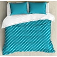 thumbnail image 1 of Geometric Duvet Cover Set, Diagonal Striped Pattern Mediterranean Cruise Colors Ocean Travel Adventure, Decorative 3 Piece Bedding Set with 2 Pillow Shams, Calking Size, Pale Blue Teal, by Ambesonne, 1 of 3