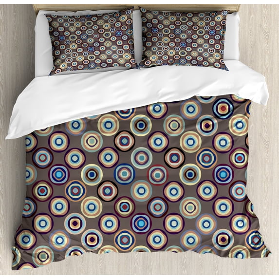 Geometric Duvet Cover Set, Disc Shaped Circular Gradient Rounds Curve Abstract Big Dots Illustration, Decorative 3 Piece Bedding Set with 2 Pillow Shams, King Size, Multicolor, by Ambesonne