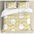 thumbnail image 1 of Geometric Duvet Cover Set, Entangled Stripes with Diagonal Lines Forming Hexagonal Shapes Contemporary, Decorative 3 Piece Bedding Set with 2 Pillow Shams, Queen Size, Yellow and White, by Ambesonne, 1 of 3