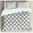 thumbnail image 1 of Geometric Duvet Cover Set, Fashion Style Textured Diagonal Scottish Irish Minimalist Design Pattern Print, Decorative 3 Piece Bedding Set with 2 Pillow Shams, Queen Size, Black White, by Ambesonne, 1 of 3