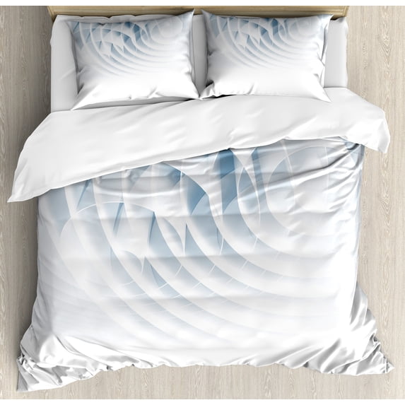 Geometric Duvet Cover Set, Futuristic Digital Spirals with Dimensional Line Features Vortex Inspired Print, Decorative 3 Piece Bedding Set with 2 Pillow Shams, Calking Size, Pale Blue, by Ambesonne