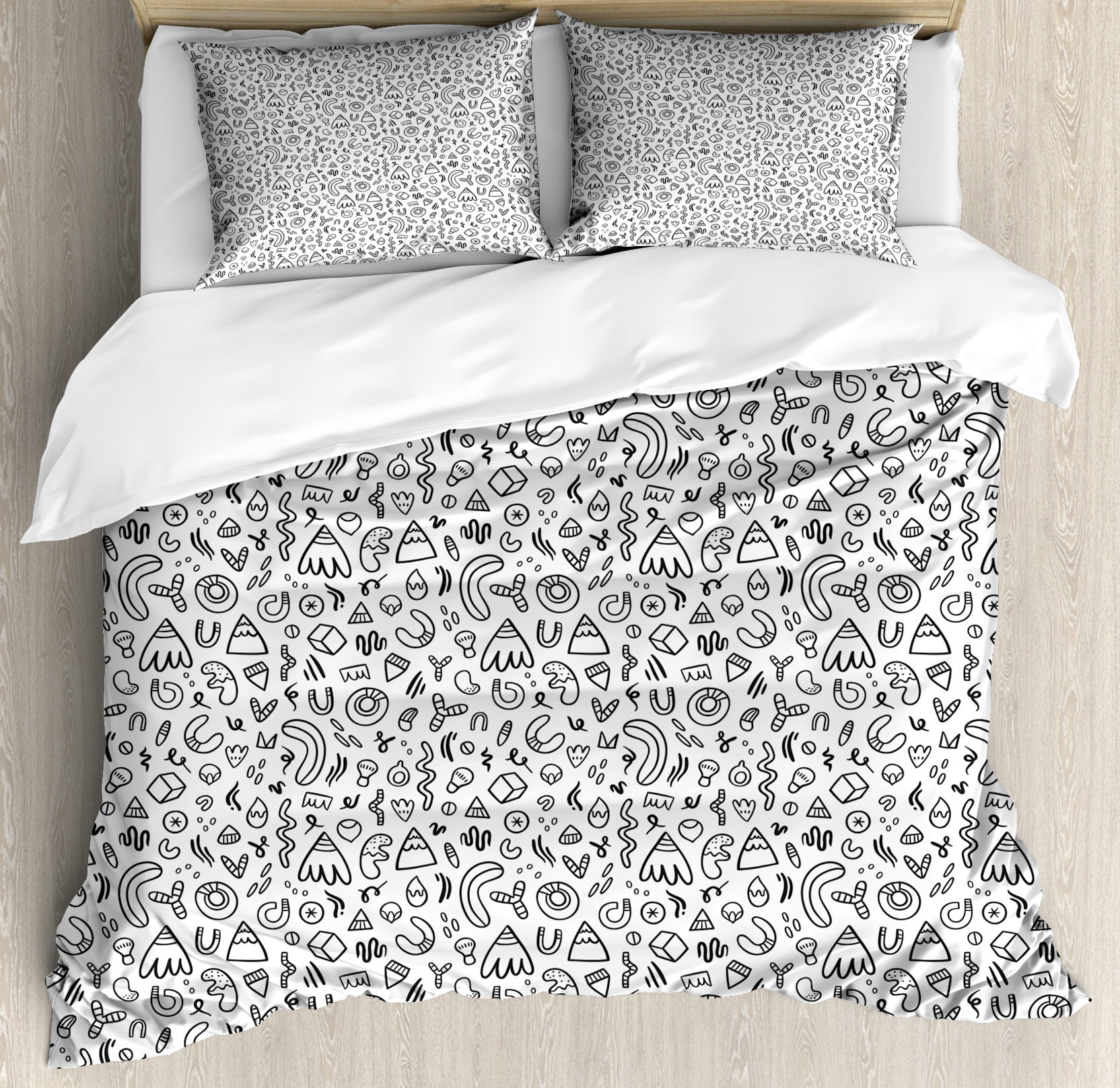 Geometric Duvet Cover Set, Hand Drawn Shapes Strawberry Triangle ...