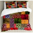 thumbnail image 1 of Geometric Duvet Cover Set King Size, Rectangles Pattern with Tropical Plants and Rainbow Colors Silhouette Leaves, Decorative 3 Piece Bedding Set with 2 Pillow Shams, Multicolor, by Ambesonne, 1 of 3