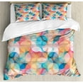 thumbnail image 1 of Geometric Duvet Cover Set King Size, Soft Toned Hazy Overlap Circles Mosaic Birthday Party Pastel Design, Decorative 3 Piece Bedding Set with 2 Pillow Shams, Peach Rose Blue Coral, by Ambesonne, 1 of 3