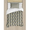 thumbnail image 1 of Geometric Duvet Cover Set, Modern Art Triangle and Diamond Repeating Line Tiling Image, Decorative 2 Piece Bedding Set with 1 Pillow Shams, Twin Size, Mustard and Black, by Ambesonne, 1 of 3
