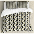thumbnail image 1 of Geometric Duvet Cover Set, Modern Art Triangle and Diamond Repeating Line Tiling Image, Decorative 3 Piece Bedding Set with 2 Pillow Shams, Calking Size, Mustard and Black, by Ambesonne, 1 of 3