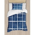 thumbnail image 1 of Geometric Duvet Cover Set, Modern Stripes in Squares Shape Geometrical Minimalist Design Print, Decorative 2 Piece Bedding Set with 1 Pillow Shams, Twin Size, Night Blue and White, by Ambesonne, 1 of 3