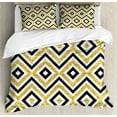 thumbnail image 1 of Geometric Duvet Cover Set, Motif of Zig Zag and Squares Contemporary Design Art Print, Decorative 3 Piece Bedding Set with 2 Pillow Shams, King Size, White Black and Yellow, by Ambesonne, 1 of 3