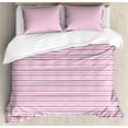 thumbnail image 1 of Geometric Duvet Cover Set, Pink Toned and Grey Lines on White Backdrop Striped Pattern Modern Design, Decorative 3 Piece Bedding Set with 2 Pillow Shams, Queen Size, White Pink Grey, by Ambesonne, 1 of 3
