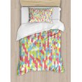 thumbnail image 1 of Geometric Duvet Cover Set, Psychedelic Backdrop with Fractal Gradient Dimensional Abstract Motif, Decorative 2 Piece Bedding Set with 1 Pillow Shams, Twin Size, Dried Rose Apple Green, by Ambesonne, 1 of 3
