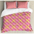 thumbnail image 1 of Geometric Duvet Cover Set Queen Size, Diagonal Motif from Colorful Big and Small Dots on Pink Background, Decorative 3 Piece Bedding Set with 2 Pillow Shams, Pink White Apple Green, by Ambesonne, 1 of 3