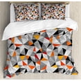 thumbnail image 1 of Geometric Duvet Cover Set Queen Size, Polygonal Pattern Checkered Design Triangles and Lines Pattern Modern Art, Decorative 3 Piece Bedding Set with 2 Pillow Shams, Orange Black White, by Ambesonne, 1 of 3
