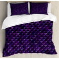 thumbnail image 1 of Geometric Duvet Cover Set Queen Size, Twentieth Century Style Expressionist Art Vibrant Colored Squares and Triangles, Decorative 3 Piece Bedding Set with 2 Pillow Shams, Purple Black, by Ambesonne, 1 of 3
