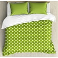 thumbnail image 1 of Geometric Duvet Cover Set, Retro Style Simple Image of Polka Dots Circle Shapes in Repetitive Pattern, Decorative 3 Piece Bedding Set with 2 Pillow Shams, King Size, Lime Green White, by Ambesonne, 1 of 3