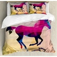 thumbnail image 1 of Geometric Duvet Cover Set, Shaded Geometric Abstract Horse Animal Pattern Indie Novelty Print, Decorative 3 Piece Bedding Set with 2 Pillow Shams, King Size, Cream Pink Purple, by Ambesonne, 1 of 3