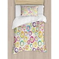 thumbnail image 1 of Geometric Duvet Cover Set, Spirals with Funny Dots Bubbles Background Theme Print, Decorative 2 Piece Bedding Set with 1 Pillow Shams, Twin Size, Multicolor, by Ambesonne, 1 of 3
