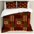 thumbnail image 1 of Geometric Duvet Cover Set, Style Geometric Folk Design Geometric Floral Motifs Print, Decorative 3 Piece Bedding Set with 2 Pillow Shams, King Size, Pink Green and Brown, by Ambesonne, 1 of 3