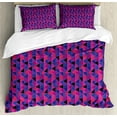thumbnail image 1 of Geometric Duvet Cover Set, Triangles Pattern Along Vertical Stripes Modern Abstract Design, Decorative 3 Piece Bedding Set with 2 Pillow Shams, Queen Size, Hot Pink and Blue Violet, by Ambesonne, 1 of 3