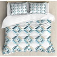 thumbnail image 1 of Geometric Duvet Cover Set, Tribal Motifs Formed Triangles in Continuous Style Cold Soft Colors, Decorative 3 Piece Bedding Set with 2 Pillow Shams, Calking Size, Pale Sepia Slate Blue, by Ambesonne, 1 of 3