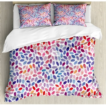 Geometric Duvet Cover Set, Trippy Abstract Watercolor Mix Funky Structured Hand Drawn Print, Decorative 3 Piece Bedding Set with 2 Pillow Shams, Calking Size, Multicolor, by Ambesonne