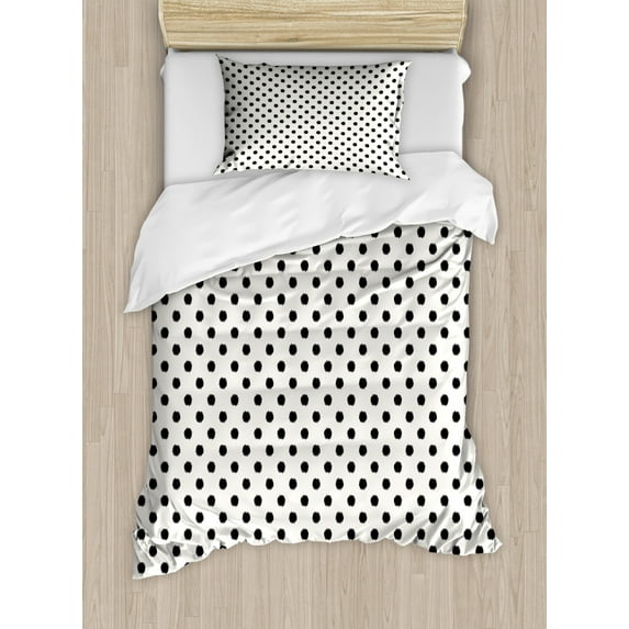 Geometric Duvet Cover Set Twin Size, Old Fashion Large Polka Dots Spots with Modern Digital Effects Minimalist Design, Decorative 2 Piece Bedding Set with 1 Pillow Sham, Black White, by Ambesonne