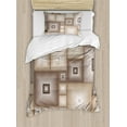 thumbnail image 1 of Geometric Duvet Cover Set, Various Cubic and Square Form Pattern Design Vintage Style Retro Graphic Print, Decorative 2 Piece Bedding Set with 1 Pillow Shams, Twin Size, Brown Cream, by Ambesonne, 1 of 3