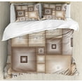 thumbnail image 1 of Geometric Duvet Cover Set, Various Cubic and Square Form Pattern Design Vintage Style Retro Graphic Print, Decorative 3 Piece Bedding Set with 2 Pillow Shams, Queen Size, Brown Cream, by Ambesonne, 1 of 3