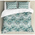 thumbnail image 1 of Geometric Duvet Cover Set, Wave Shape Geometric Color&nbsp;Tile Mosaic Composition with Squares, Decorative 3 Piece Bedding Set with 2 Pillow Shams, Queen Size, White Blue, by Ambesonne, 1 of 3
