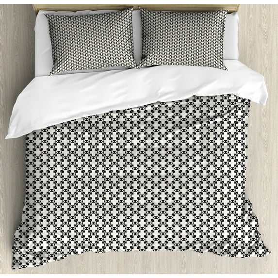 Geometric Duvet Cover Sets, Creative Design Rhombus Shape Grid Repeating Pattern Illustration, Bedding Set with 2 Duvet Covers & 4 Pillowcases, 2 Pack King Size, Charcoal Grey Eggshell, by Ambesonne