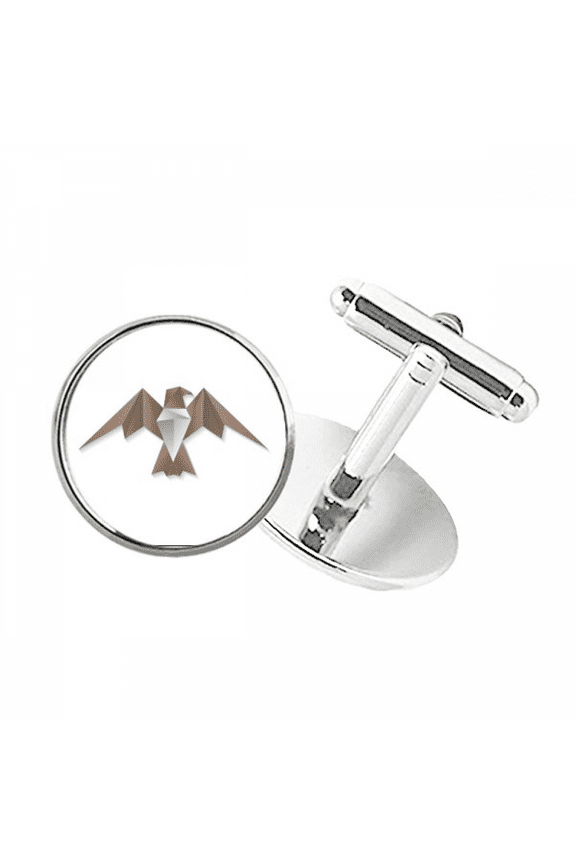 Geometric Eagle Origa Pattern Round Button Cuff Clip Stud Cufflinks