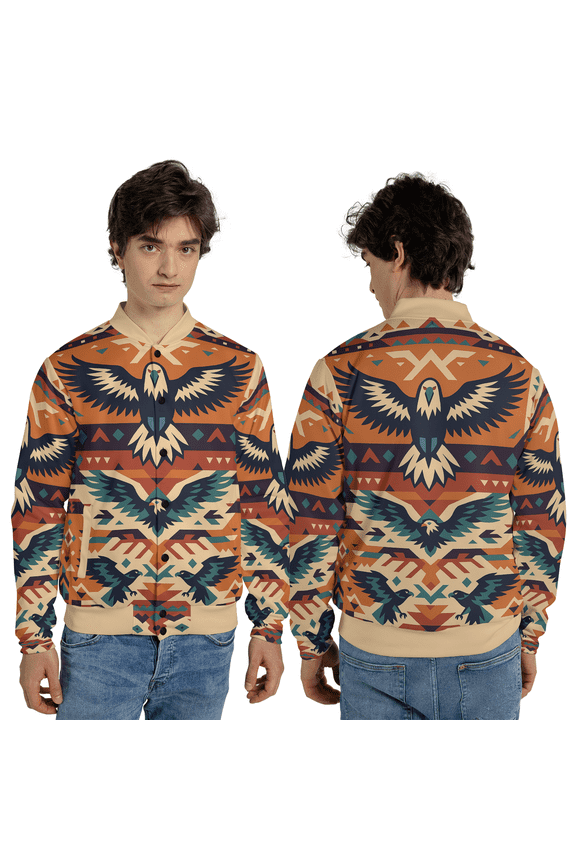 Geometric Eagle Pattern Baseball Jacket, Western Vintage Baseball Jacket, Valentine Gift For Eagle Lovers