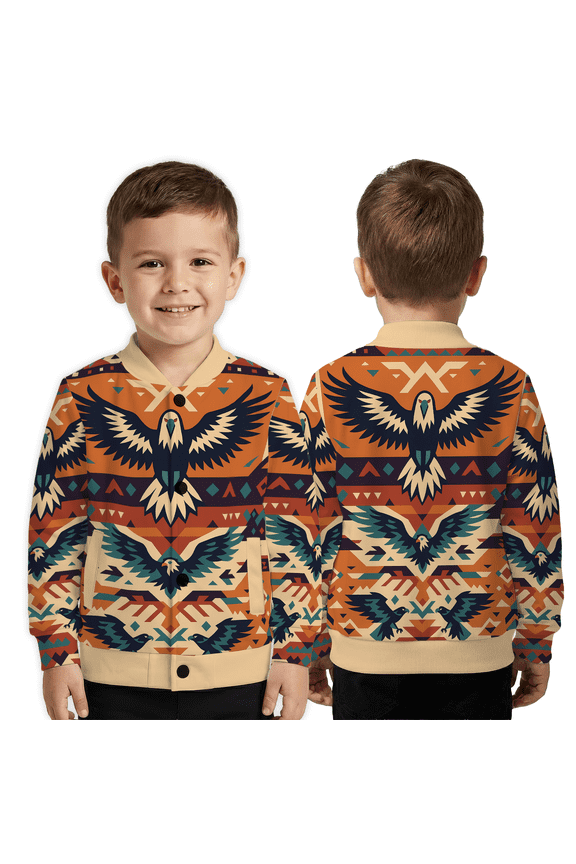 Geometric Eagle Pattern Baseball Jacket, Western Vintage Baseball Jacket, Valentine Gift For Eagle Lovers
