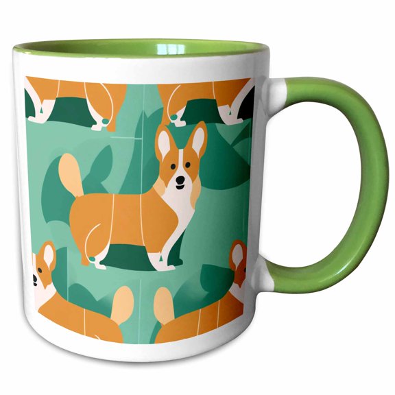 3drose, Geometric Elegance Underscores These Mid-century Corgis, 11oz Two-tone Green Mug